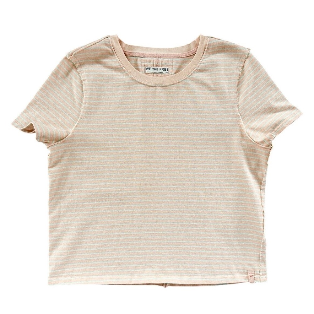 We The Free Baby Tee T Shirt Striped Peach Mint Size S Boxy 100%‎ Cotton Staple